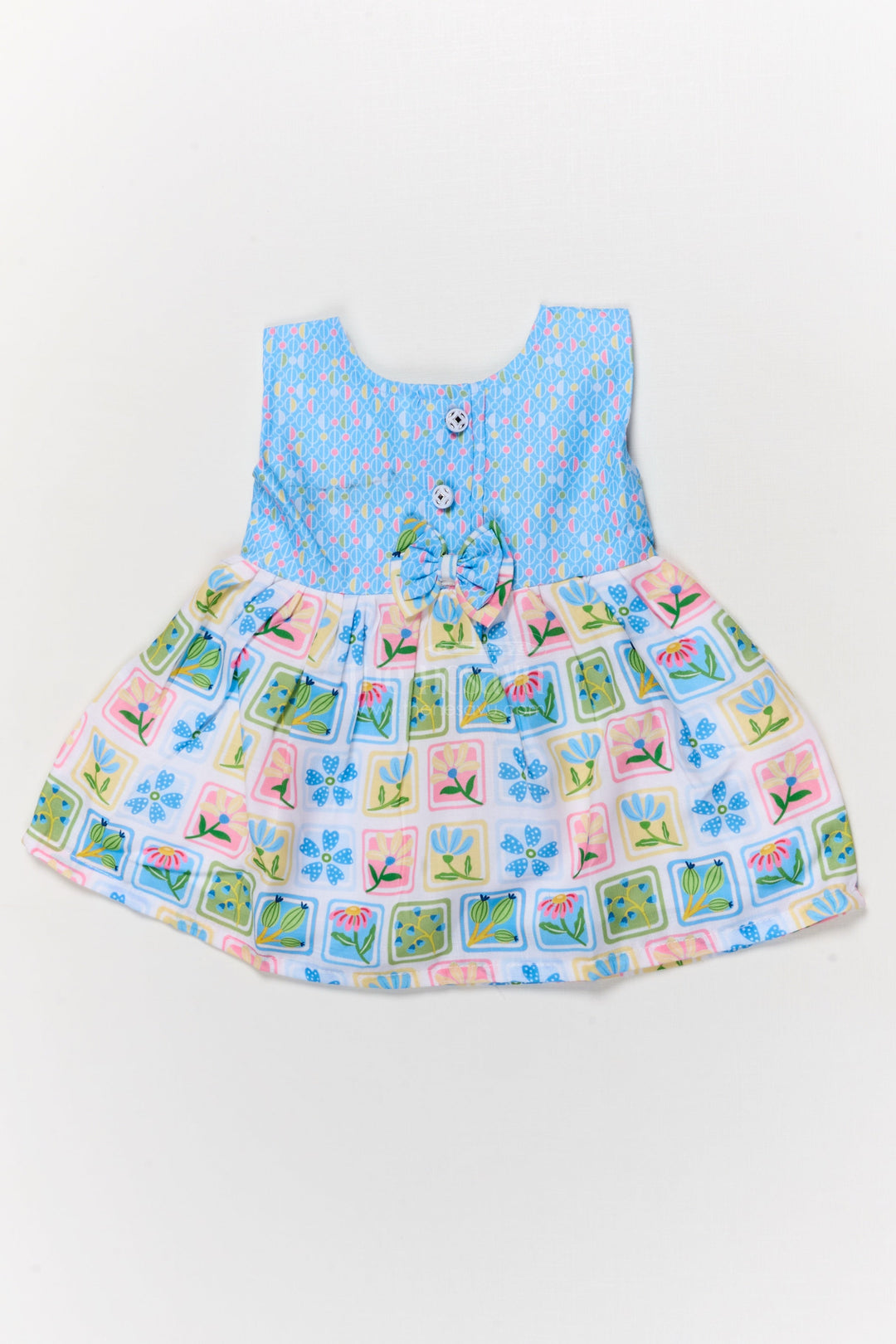 The Nesavu Baby Cotton Frocks Toddler Girl Cotton Frock with Cartoon Characters and Fruits Digital Print Nesavu 14 (6M) / Blue BFJ898B-14 Nesavu toddler girl digital print cotton frock with fruits and cartoon characters
