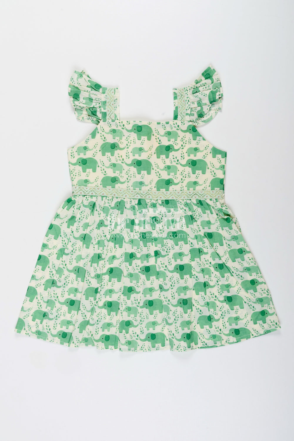 The Nesavu Girls Cotton Frock Toddler Girl Cotton Frock with Elephant Print for Everyday Comfort Nesavu 18 (2Y) / Green / Style 2 GFC1970BB-18 Nesavu toddler girl cotton frock elephant digital print playdates summer comfort