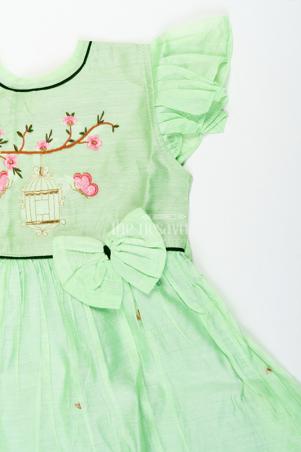 The Nesavu Girls Cotton Frock Toddler Girl Cotton Frock with Embroidery for Poojas and Ethnic Days Nesavu Nesavu toddler girl embroidered chanderi frock poojas cultural functions festive gatherings
