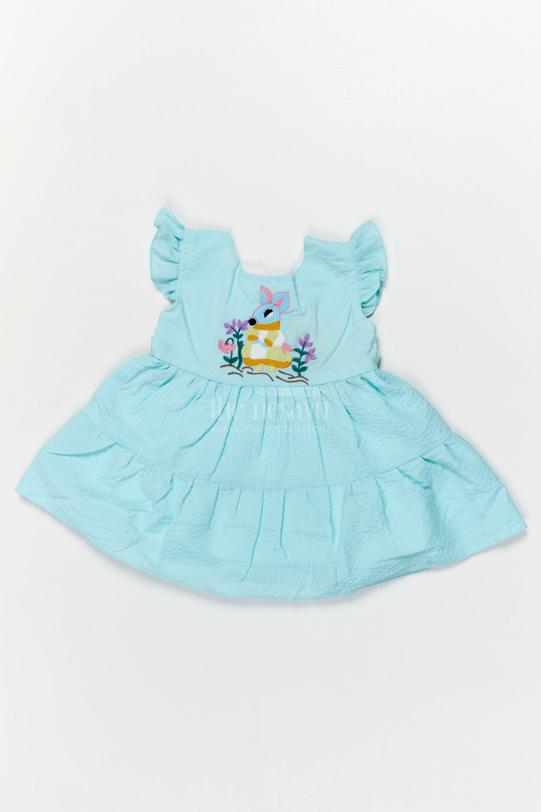 The Nesavu Baby Cotton Frocks Toddler Girl Cotton Frock with Popcorn Fabric and Embroidered Detail Nesavu 14 (6M) / Blue BFJ893B-14 Nesavu toddler girl popcorn cotton frock with embroidery for casual summer and everyday wear