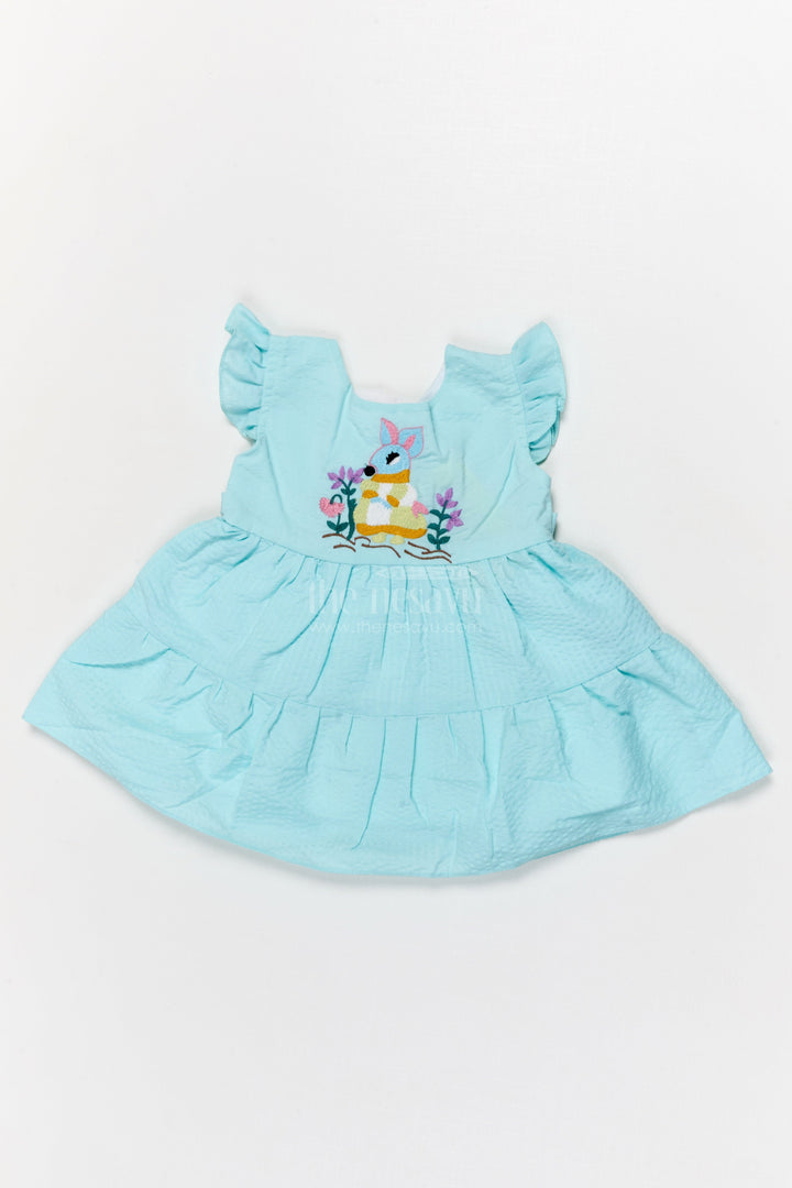 The Nesavu Baby Cotton Frocks Toddler Girl Cotton Frock with Popcorn Fabric and Embroidered Detail Nesavu 14 (6M) / Blue BFJ893B-14 Nesavu toddler girl popcorn cotton frock with embroidery for casual summer and everyday wear