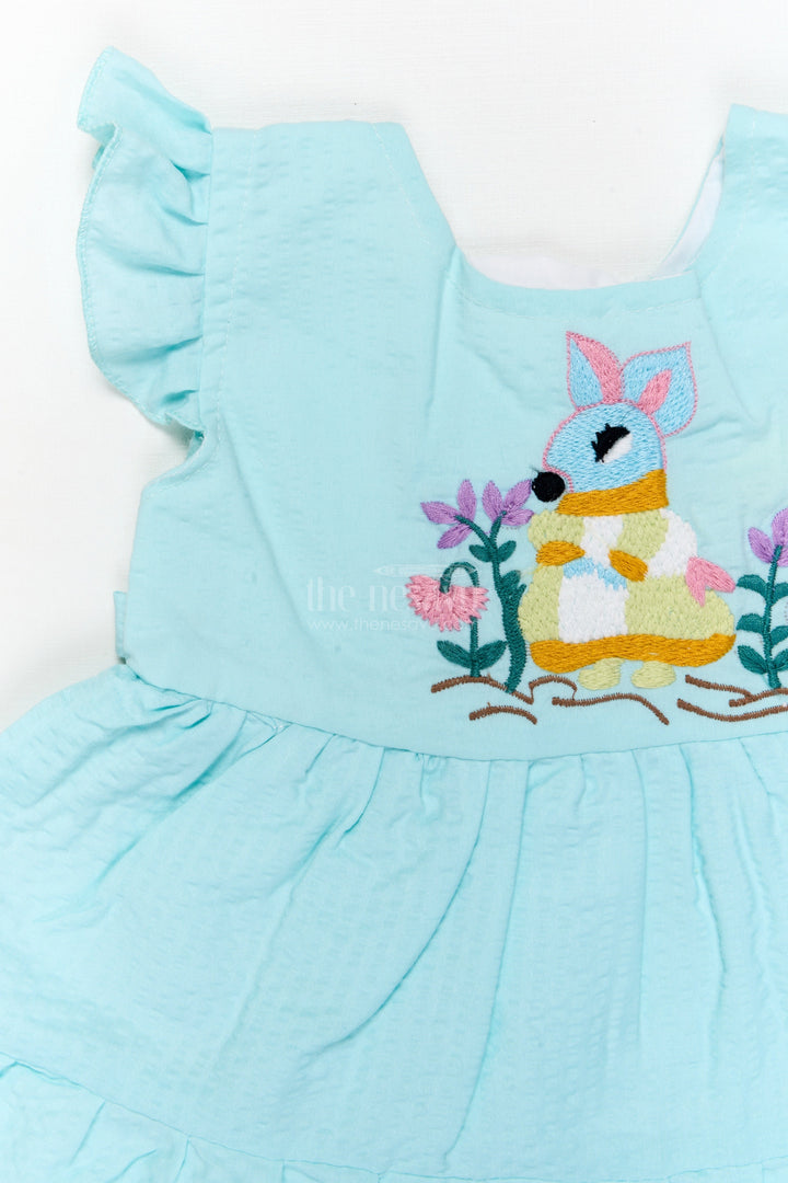 The Nesavu Baby Cotton Frocks Toddler Girl Cotton Frock with Popcorn Fabric and Embroidered Detail Nesavu Nesavu toddler girl popcorn cotton frock with embroidery for casual summer and everyday wear