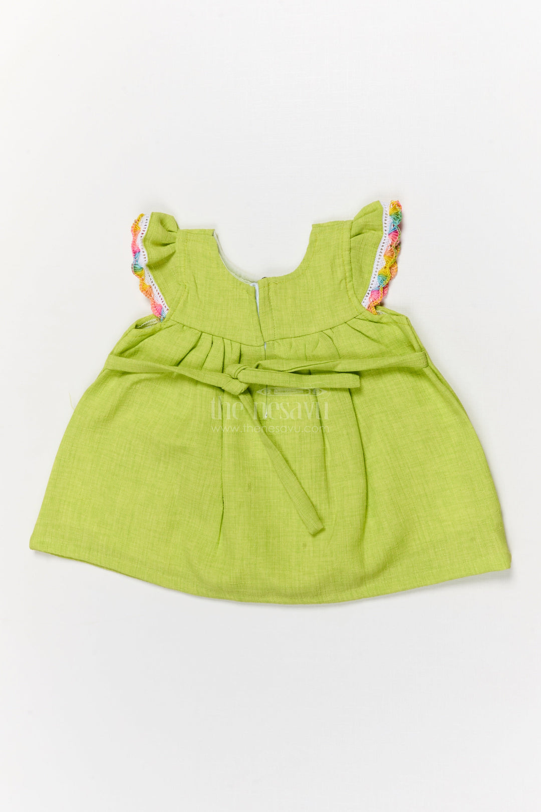 The Nesavu Baby Cotton Frocks Toddler Girl Cotton Frock with Sequin Butterfly Patch for Playful Days Nesavu Nesavu toddler girl cotton frock with sequin butterfly patch and rainbow trim for everyday fun