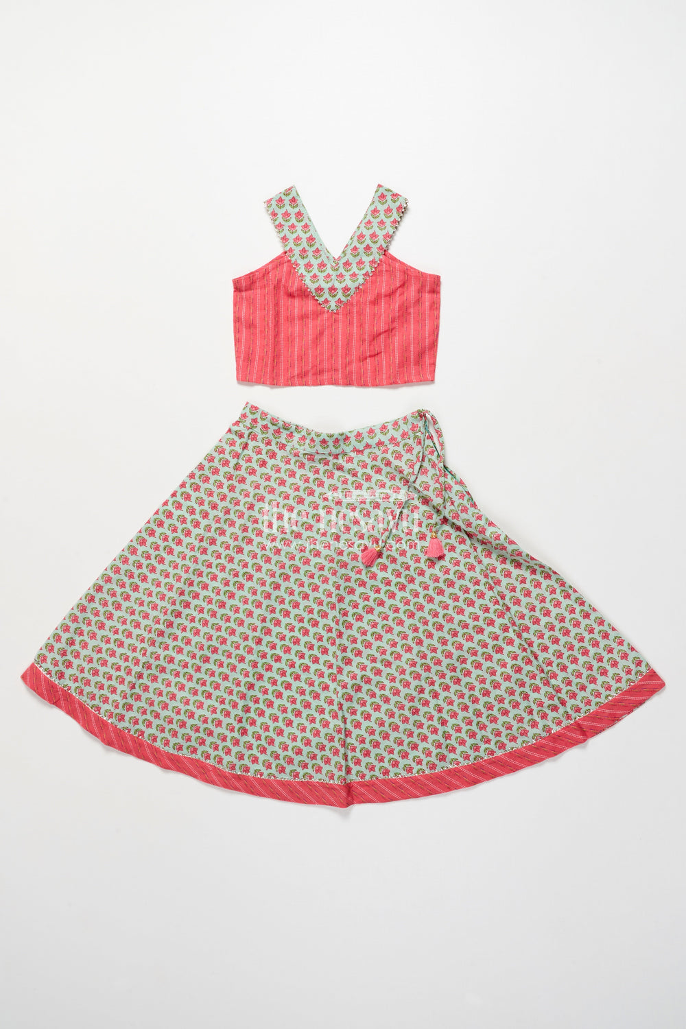 The Nesavu Girls Lehenga Choli Toddler Girl Cotton Lehenga Set for Casual Celebrations and Ethnic School Days Nesavu 16 (1Y) / Peach GL825A-16 Nesavu toddler girl cotton lehenga choli floral print ethnic day casual celebrations