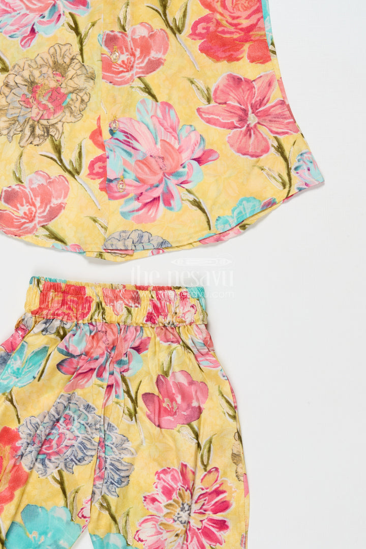 The Nesavu Girls Co-Ord Sets Toddler Girl Crepe Co-ord Set with Peplum Top for Festive Outings Nesavu Nesavu toddler girl crepe co-ord set with peplum top and digital prints for ethnic celebrations