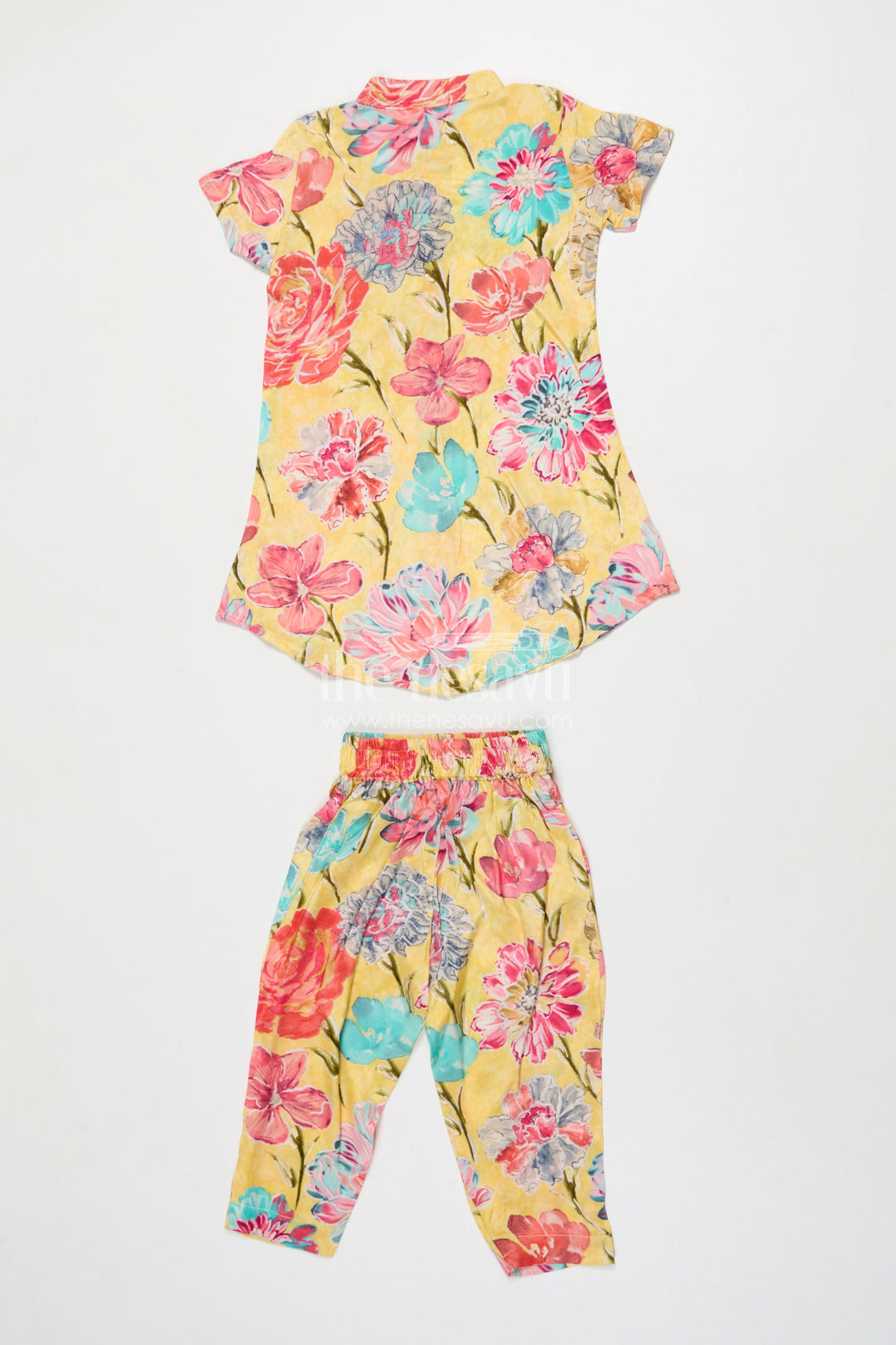 The Nesavu Girls Co-Ord Sets Toddler Girl Crepe Co-ord Set with Peplum Top for Festive Outings Nesavu Nesavu toddler girl crepe co-ord set with peplum top and digital prints for ethnic celebrations