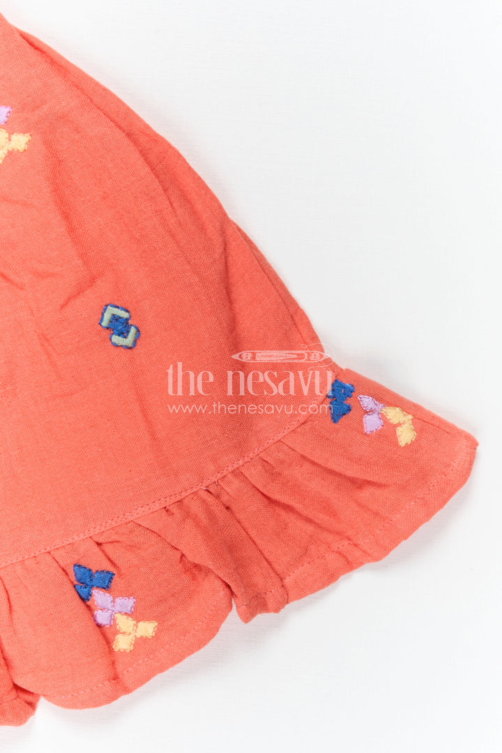 The Nesavu Girls Cotton Frock Toddler Girl Dress for Casual Outings and Everyday Comfort Nesavu Nesavu Toddler Girl Muslin Cotton Dress For Casual Outings With Thread Embroidery And Breathable Comfort