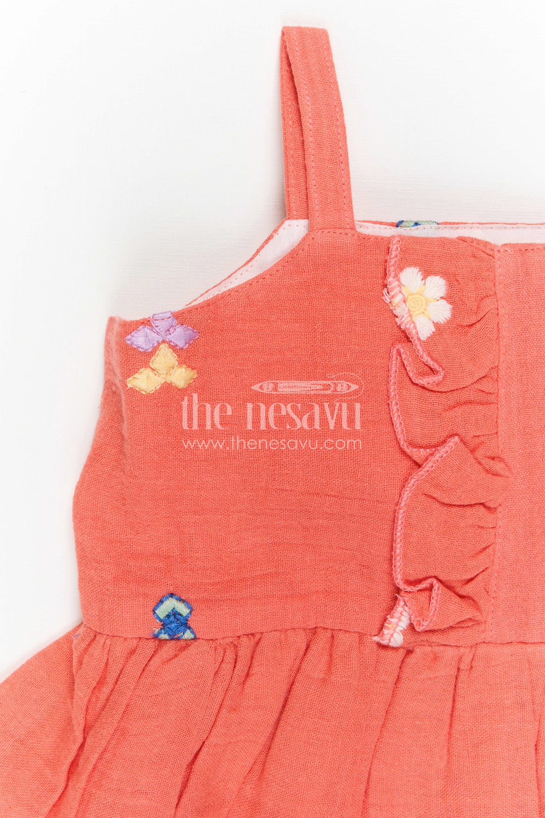 The Nesavu Girls Cotton Frock Toddler Girl Dress for Casual Outings and Everyday Comfort Nesavu Nesavu Toddler Girl Muslin Cotton Dress For Casual Outings With Thread Embroidery And Breathable Comfort