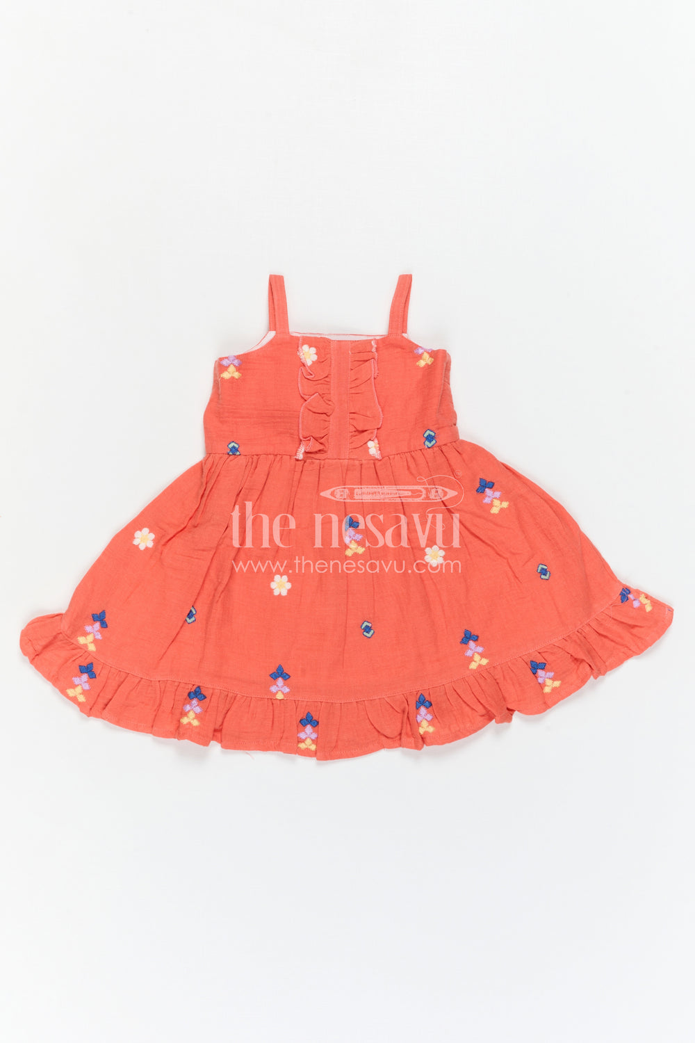 The Nesavu Girls Cotton Frock Toddler Girl Dress for Casual Outings and Everyday Comfort Nesavu Nesavu Toddler Girl Muslin Cotton Dress For Casual Outings With Thread Embroidery And Breathable Comfort