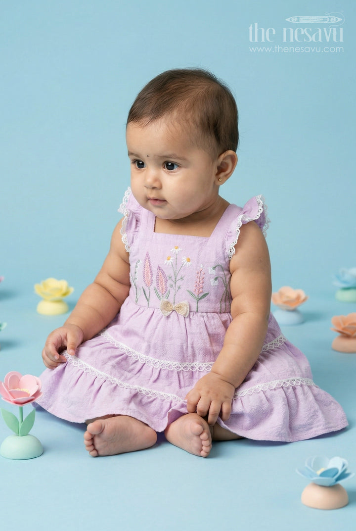 The Nesavu Baby Frocks Toddler Girl Dress for Celebrations and Stylish Day Outings Nesavu 14 (6M) / Purple / Cotton BFJ989B-14 Nesavu Toddler Girl Dress For Celebrations And Outings With Cotton Blend Fabric And Elegant Thread Embroidery
