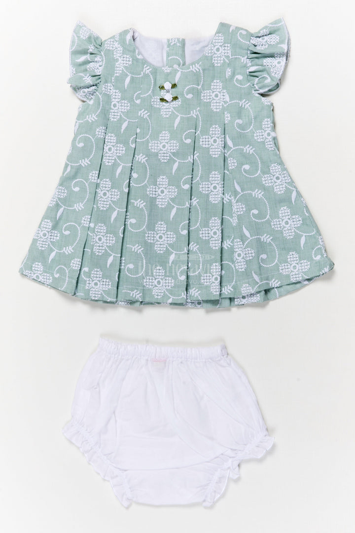 The Nesavu Baby Cotton Frocks Toddler Girl Embroidered Frock Set with Bloomers for Summer Days Nesavu 12 (3M) / Green BFJ886B-12 Nesavu toddler girl cotton frock set with thread embroidery and bloomers for casual summer wear