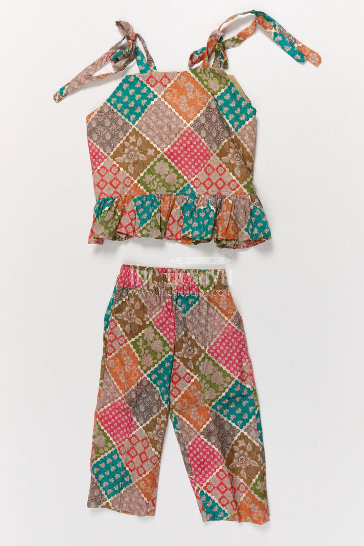 The Nesavu Girls Co-Ord Sets Toddler Girl Ethnic Co-ord Set in Printed Modal Silk for Festive Moments Nesavu 18 (2Y) / Multicolor GPS915A-18 Nesavu toddler girl co-ord set in modal silk with digital festive print for family functions