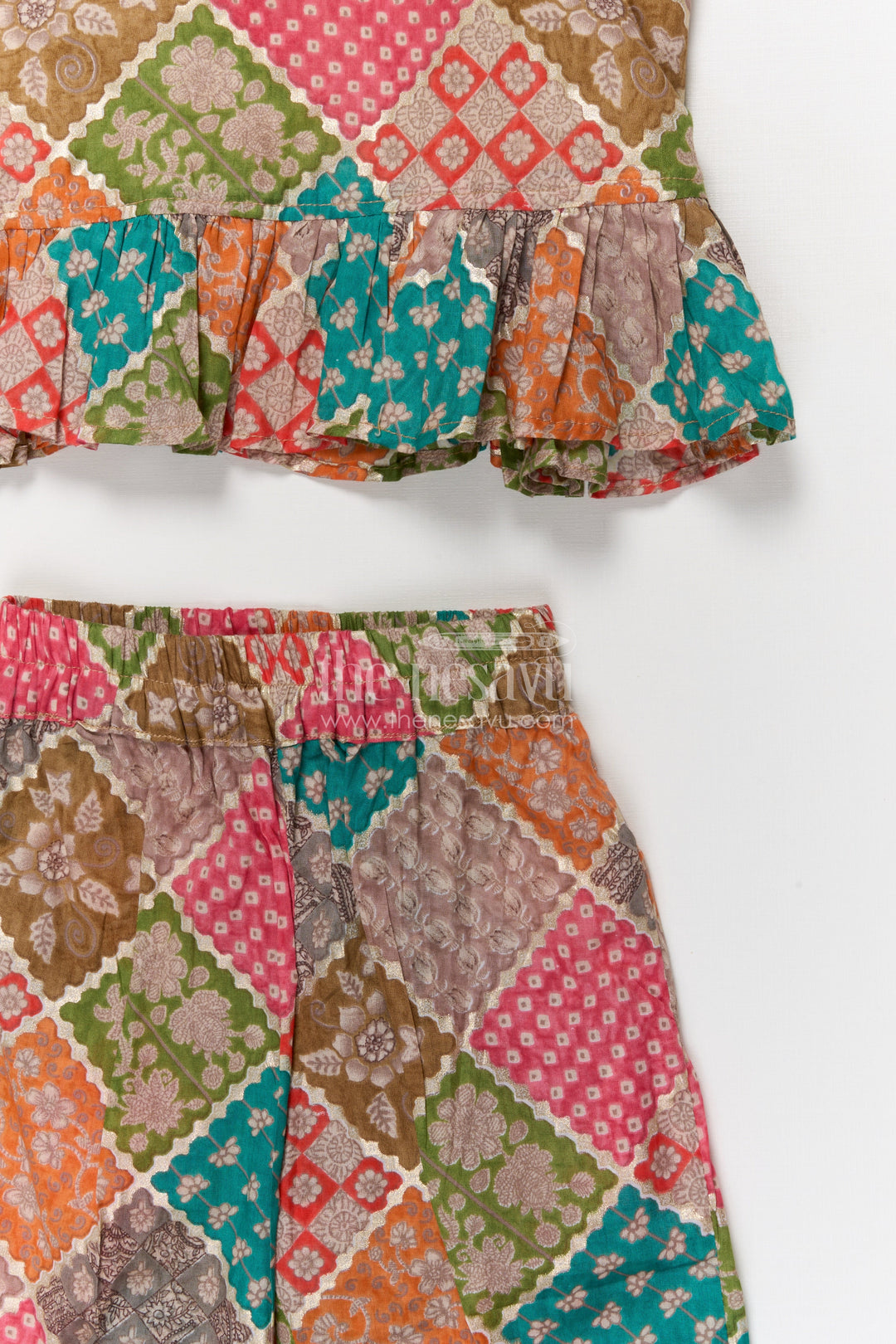 The Nesavu Girls Co-Ord Sets Toddler Girl Ethnic Co-ord Set in Printed Modal Silk for Festive Moments Nesavu Nesavu toddler girl co-ord set in modal silk with digital festive print for family functions