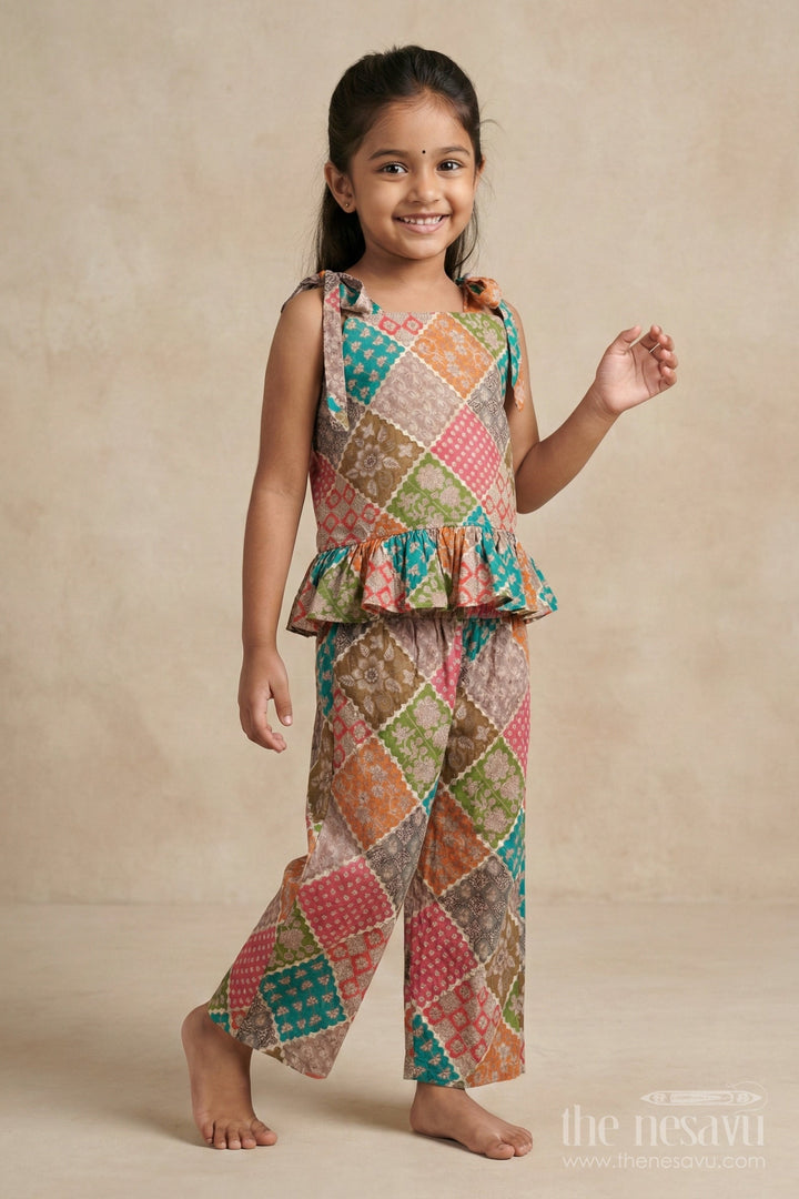 The Nesavu Girls Co-Ord Sets Toddler Girl Ethnic Co-ord Set in Printed Modal Silk for Festive Moments Nesavu Nesavu toddler girl co-ord set in modal silk with digital festive print for family functions