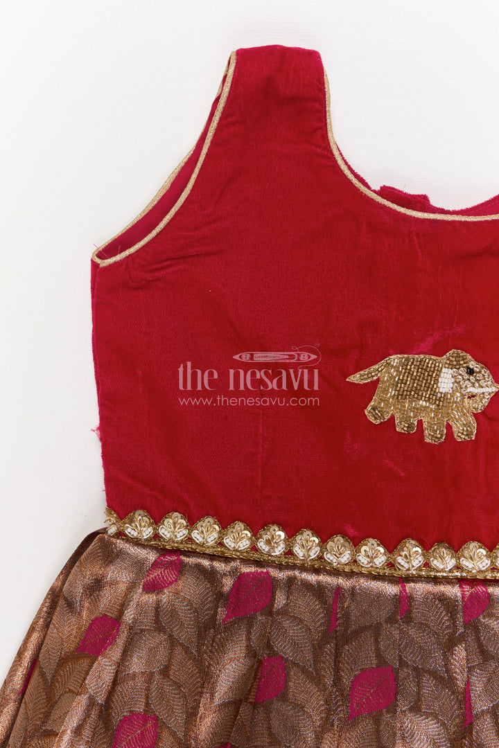 The Nesavu Silk Party Frock Toddler Girl Ethnic Frock for Festive and Family Events Nesavu Nesavu toddler girl ethnic frock with Banaras silk and velvet for festive celebrations