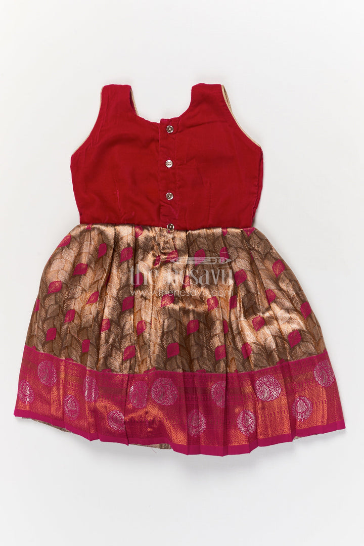 The Nesavu Silk Party Frock Toddler Girl Ethnic Frock for Festive and Family Events Nesavu Nesavu toddler girl ethnic frock with Banaras silk and velvet for festive celebrations