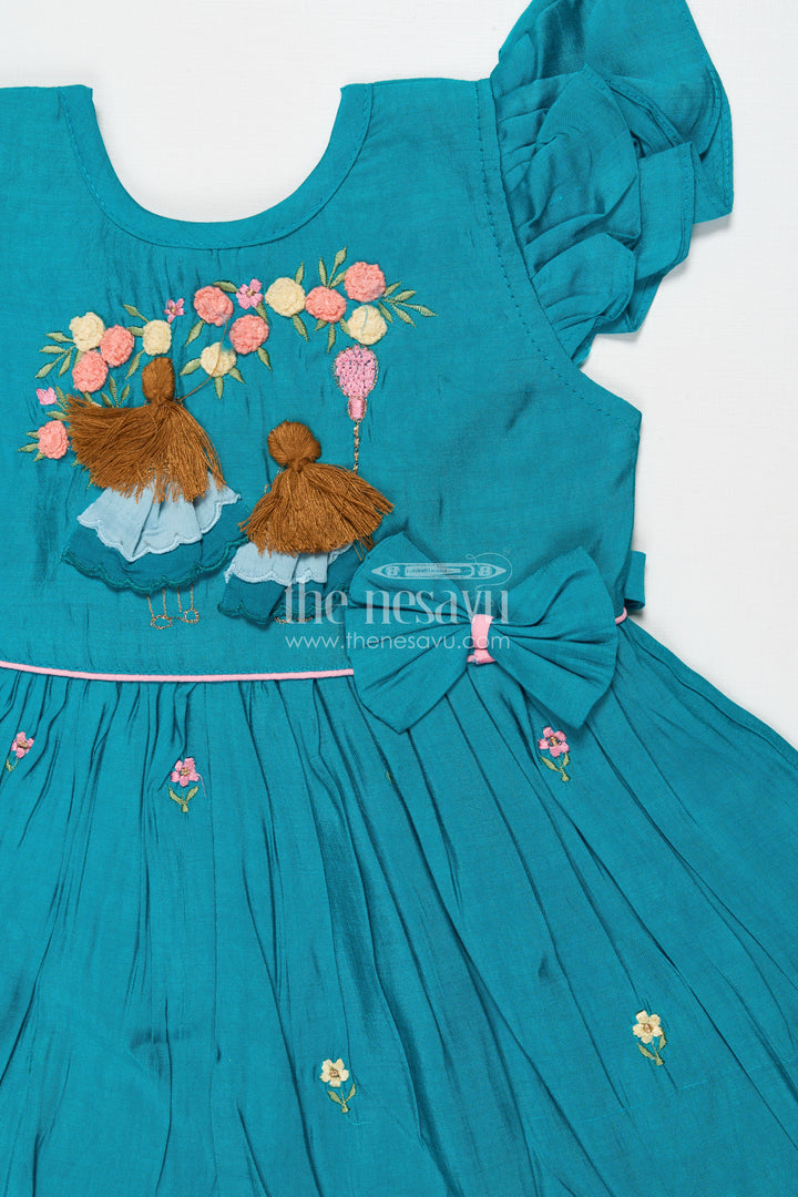 The Nesavu Girls Chanderi Frock Toddler Girl Ethnic Frock for Festive Gatherings and School Events Nesavu Nesavu toddler girl frock in Chanderi cotton with embroidery for festive and ethnic school events