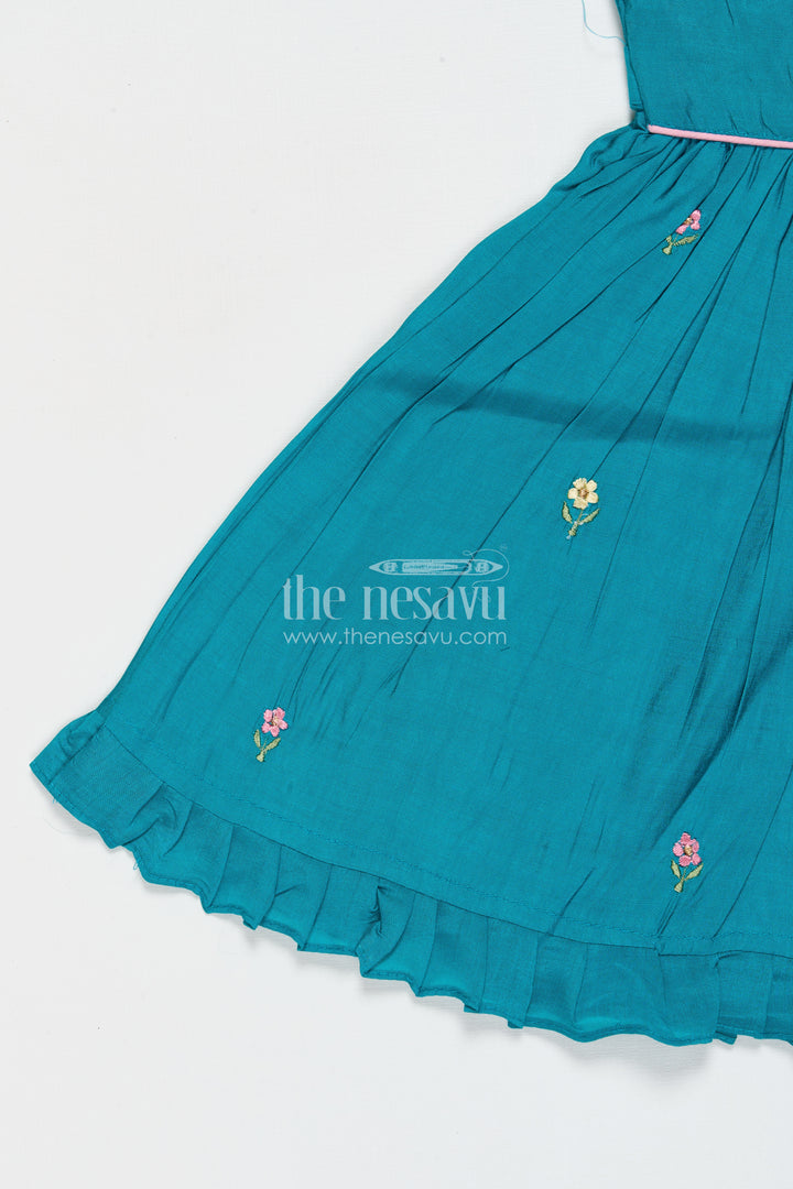 The Nesavu Girls Chanderi Frock Toddler Girl Ethnic Frock for Festive Gatherings and School Events Nesavu Nesavu toddler girl frock in Chanderi cotton with embroidery for festive and ethnic school events