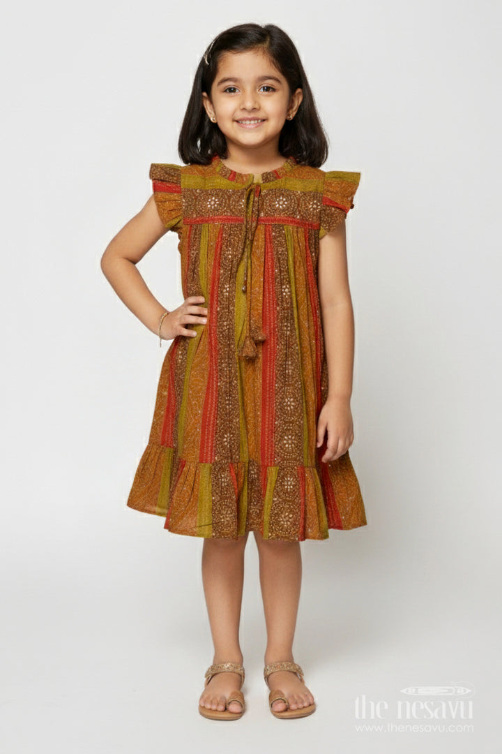The Nesavu Girls Cotton Frock Toddler Girl Ethnic Frock for School Functions and Festive Days Nesavu 18 (2Y) / Yellow GFC2025A-18 Nesavu ethnic toddler girl frock in modal silk for school ethnic day and casual festive events