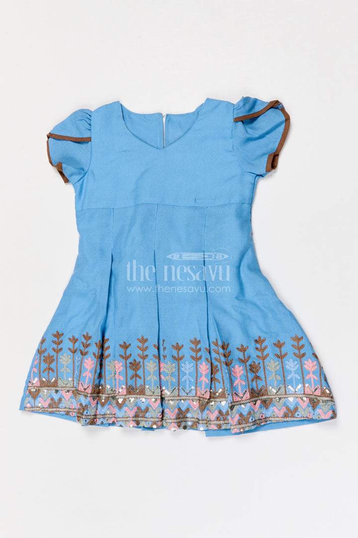 The Nesavu Girls Cotton Frock Toddler Girl Frock for Birthday Celebrations and Family Functions Nesavu Nesavu toddler girl cotton crepe frock for birthday celebrations and festive occasions with thread embroidery