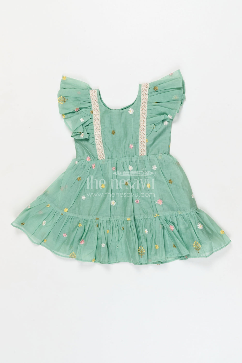 The Nesavu Girls Cotton Frock Toddler Girl Frock for Ethnic Day and Celebration Wear Nesavu 18 (2Y) / Pink / Cotton GFC2076B-18 Nesavu toddler girl embroidered frock for ethnic day celebrations and traditional gatherings