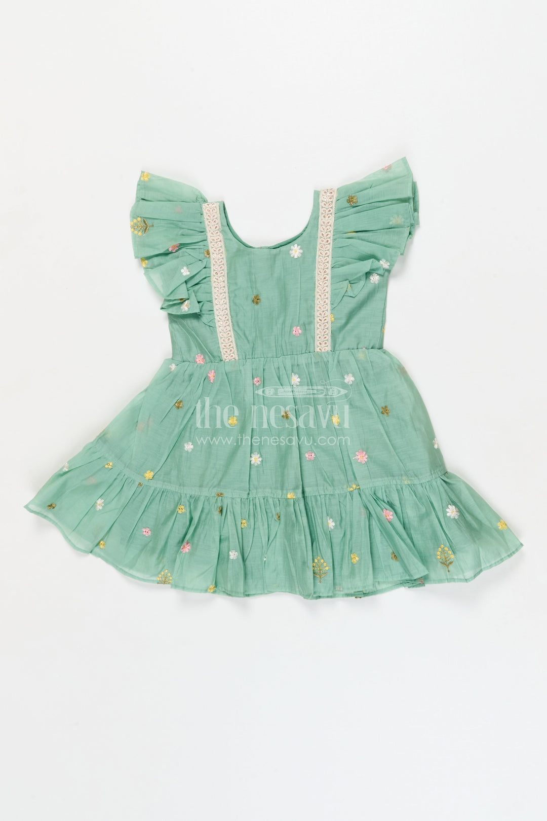 The Nesavu Girls Cotton Frock Toddler Girl Frock for Ethnic Day and Celebration Wear Nesavu 18 (2Y) / Pink / Cotton GFC2076B-18 Nesavu toddler girl embroidered frock for ethnic day celebrations and traditional gatherings