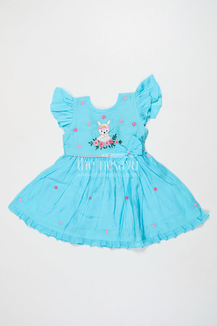 The Nesavu Girls Chanderi Frock Toddler Girl Frock for Ethnic Day and Cultural Events Nesavu 16 (1Y) / Blue GFC1939B-16 Nesavu toddler girl ethnic frock in Chanderi cotton with thread embroidery for festive occasions