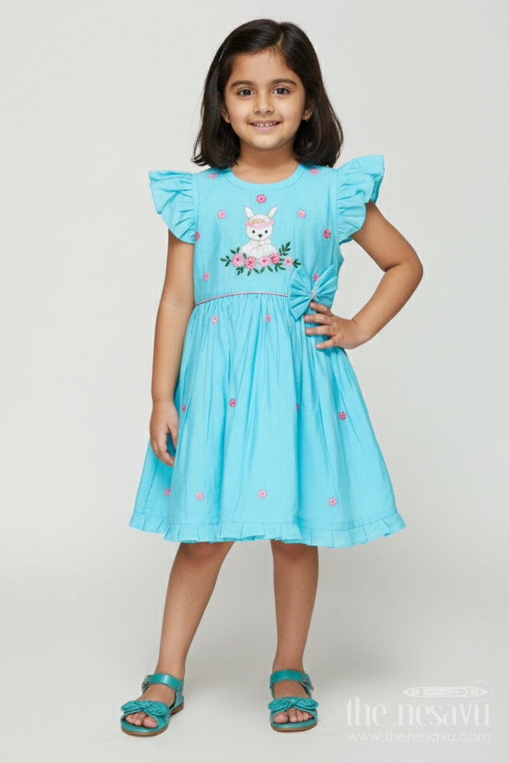 The Nesavu Girls Chanderi Frock Toddler Girl Frock for Ethnic Day and Cultural Events Nesavu 16 (1Y) / Blue GFC1939B-16 Nesavu toddler girl ethnic frock in Chanderi cotton with thread embroidery for festive occasions