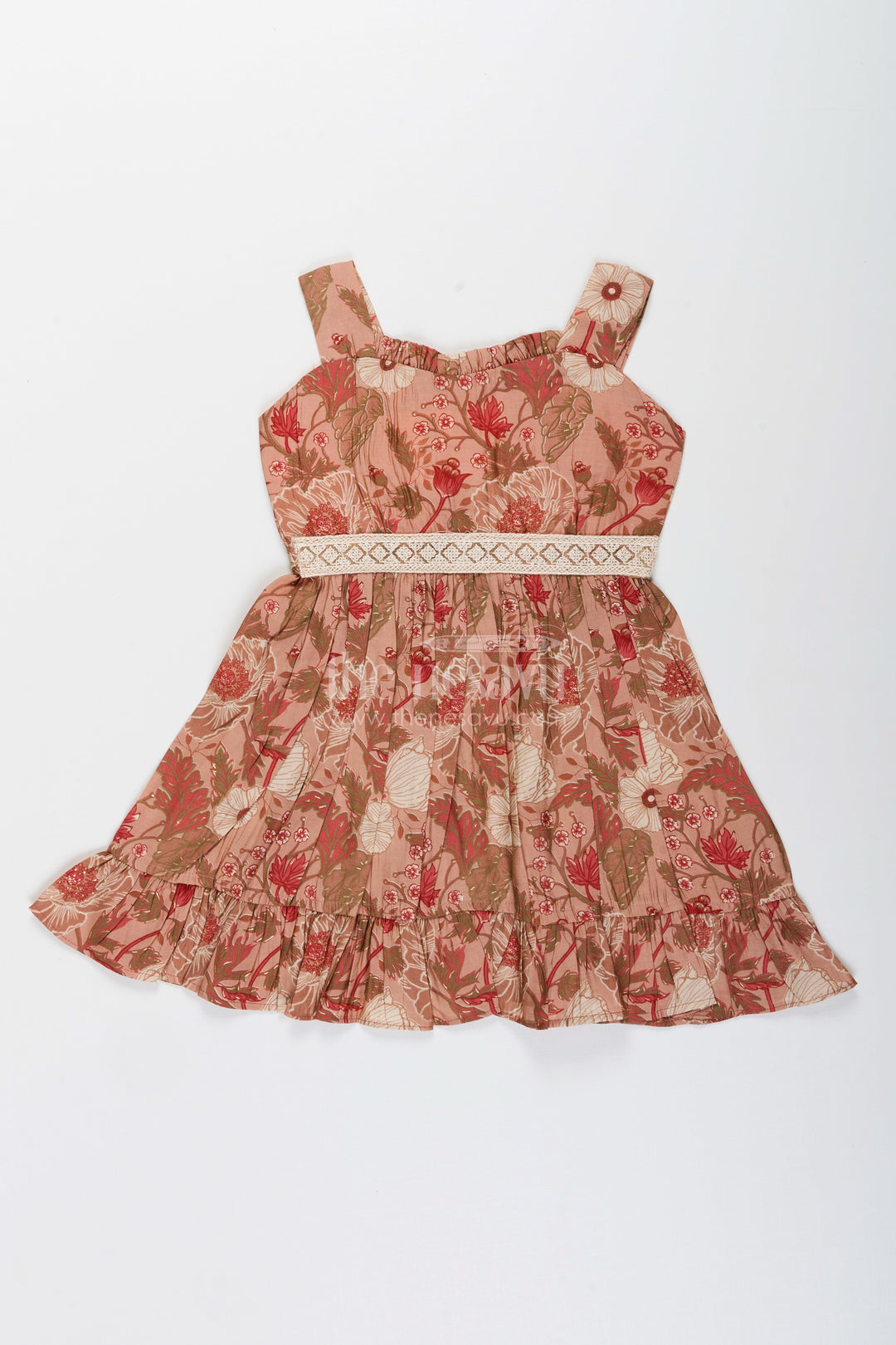 The Nesavu Girls Cotton Frock Toddler Girl Frock for Festive Gatherings and Family Photos Nesavu 18 (2Y) / PEACH GFC1973A-18 Nesavu toddler girl frock modal silk floral print festive celebrations photo days