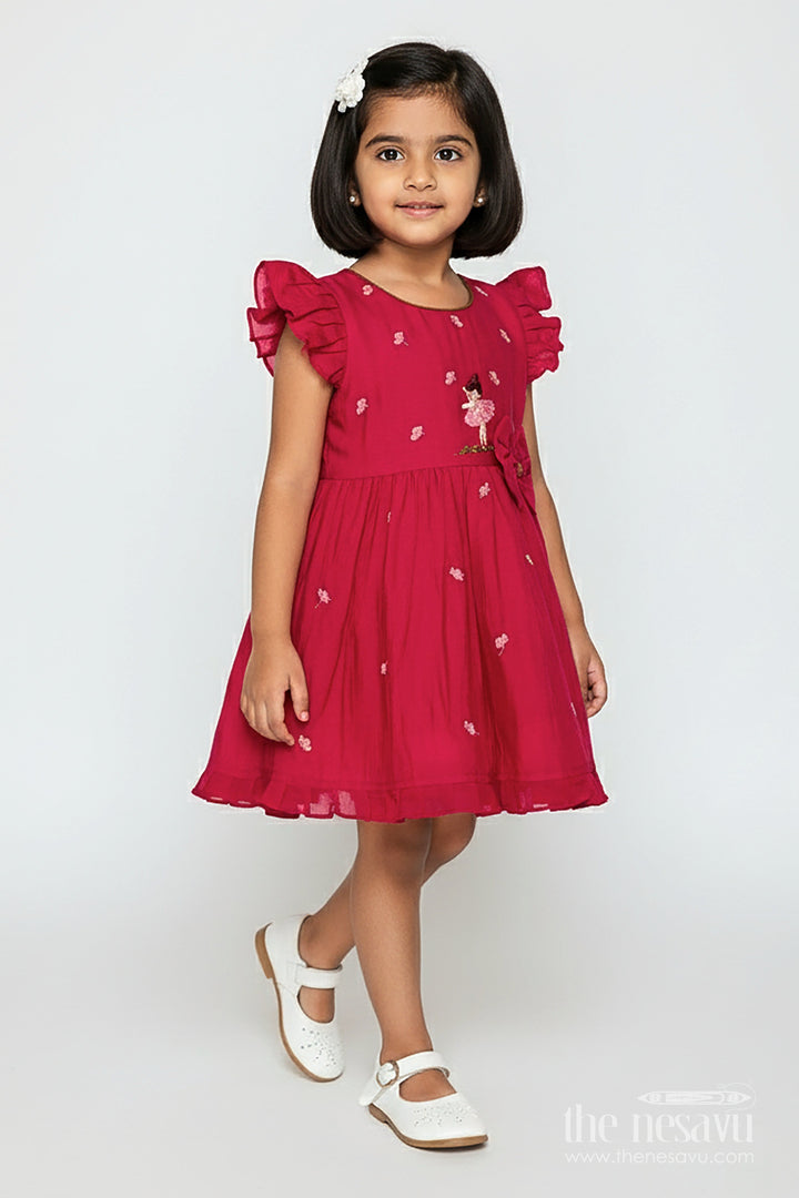 The Nesavu Girls Chanderi Frock Toddler Girl Frock for Festive Wear and Traditional Photoshoots Nesavu 16 (1Y) / Pink GFC2005B-16 Nesavu toddler girl chanderi frock thread embroidery festive events birthday shoots
