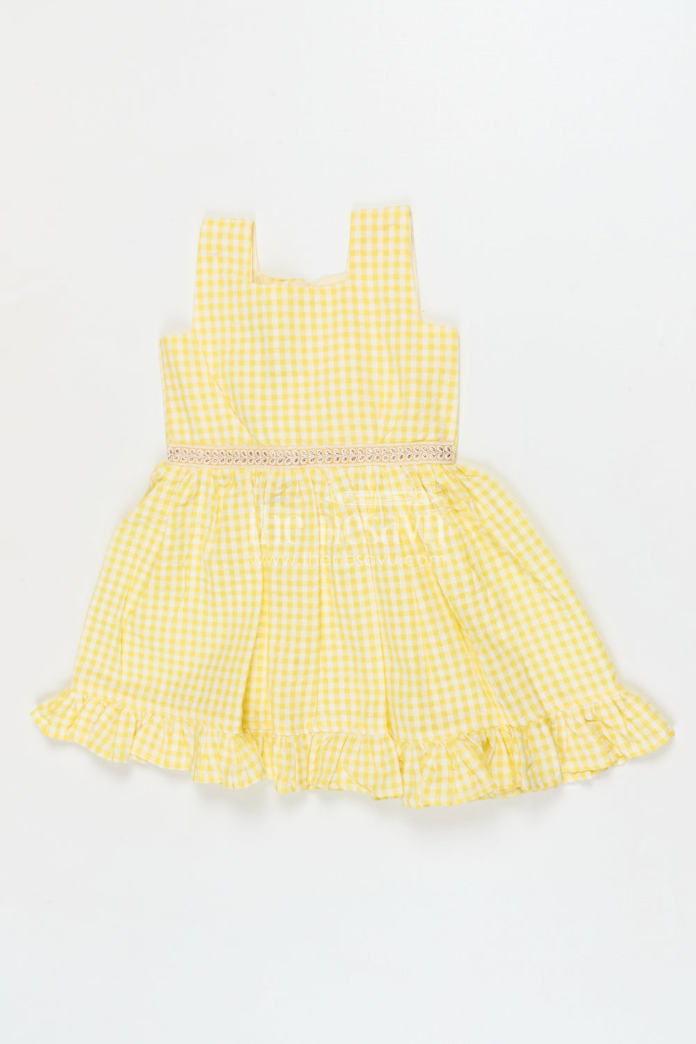 The Nesavu Girls Cotton Frock Toddler Girl Frock for Summer Days and Vacation Travel Nesavu 18 (2Y) / Yellow / Cotton GFC2074A-18 Nesavu toddler girl seersucker frock with gingham checks for summer outings and vacations