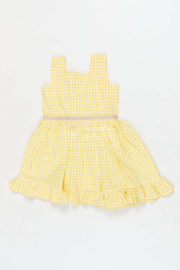 The Nesavu Girls Cotton Frock Toddler Girl Frock for Summer Days and Vacation Travel Nesavu 18 (2Y) / Yellow / Cotton GFC2074A-18 Nesavu toddler girl seersucker frock with gingham checks for summer outings and vacations