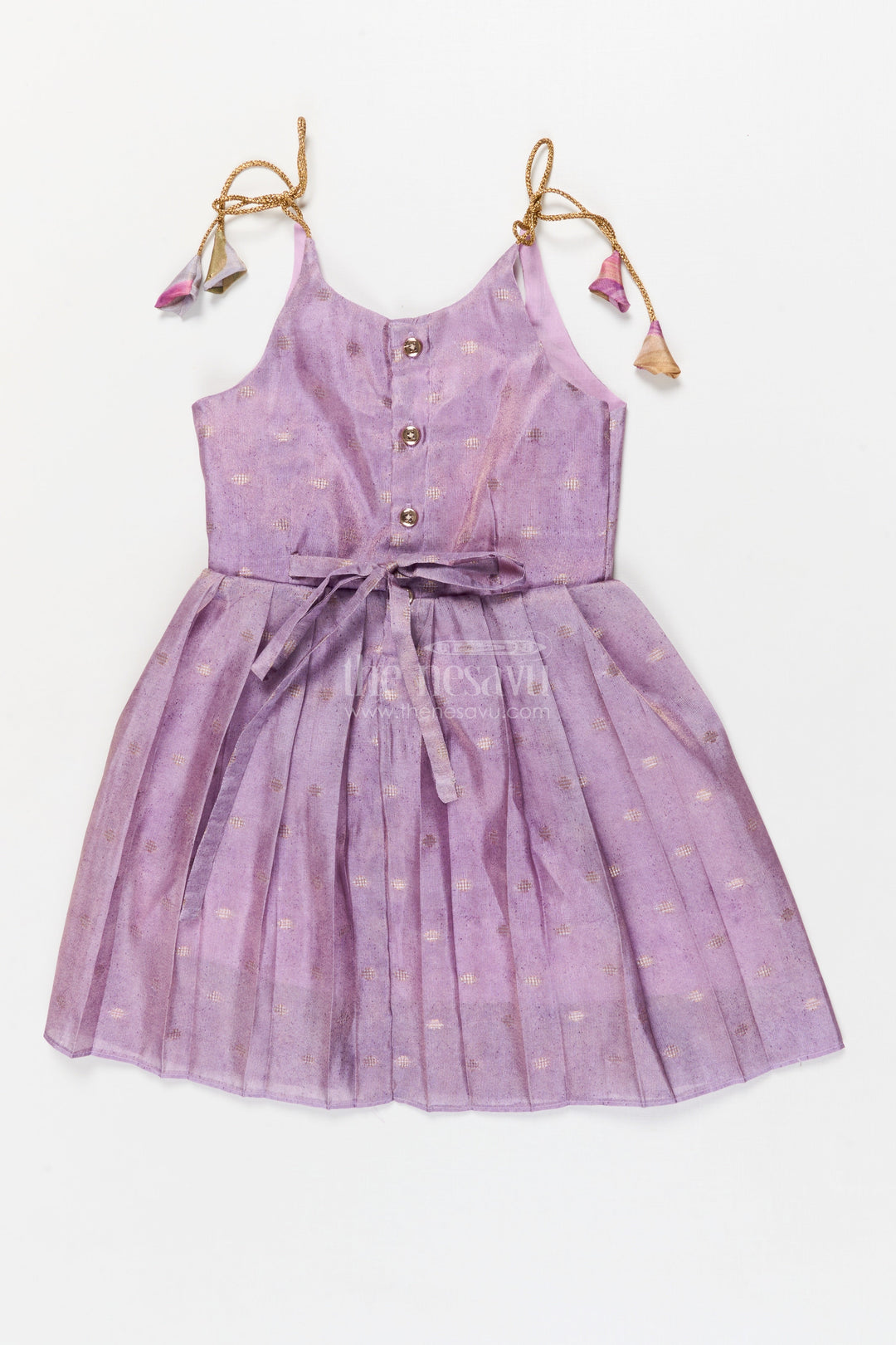 The Nesavu Tie-up Frock Toddler Girl Frock for Traditional Occasions and Photo Sessions Nesavu Nesavu toddler girl frock in semi Banaras silk for festive events and traditional photoshoots