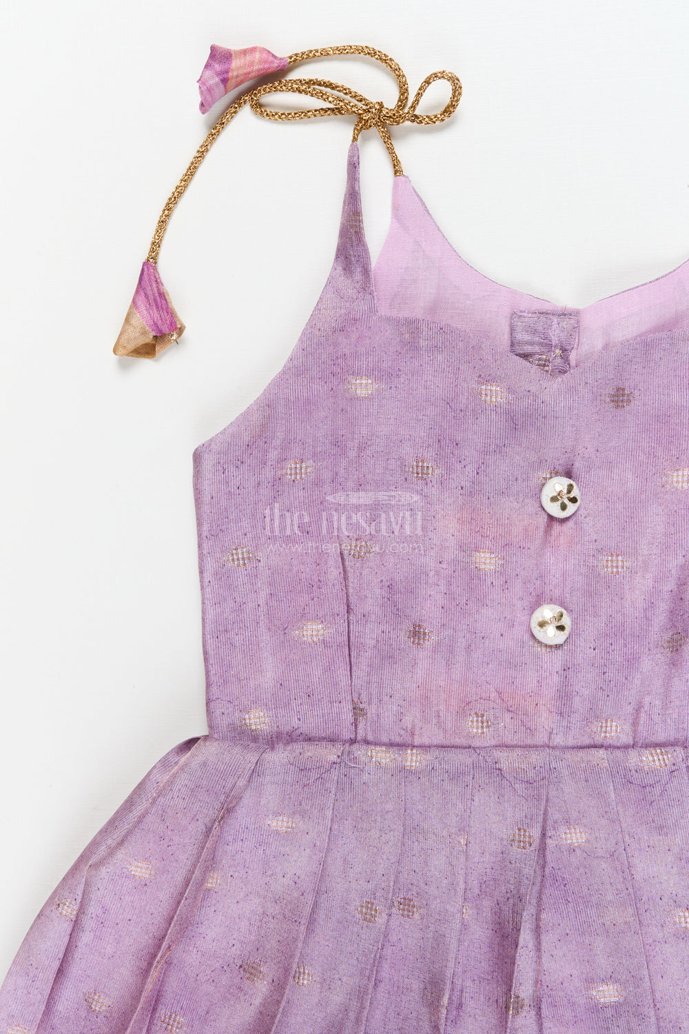 The Nesavu Tie-up Frock Toddler Girl Frock for Traditional Occasions and Photo Sessions Nesavu Nesavu toddler girl frock in semi Banaras silk for festive events and traditional photoshoots