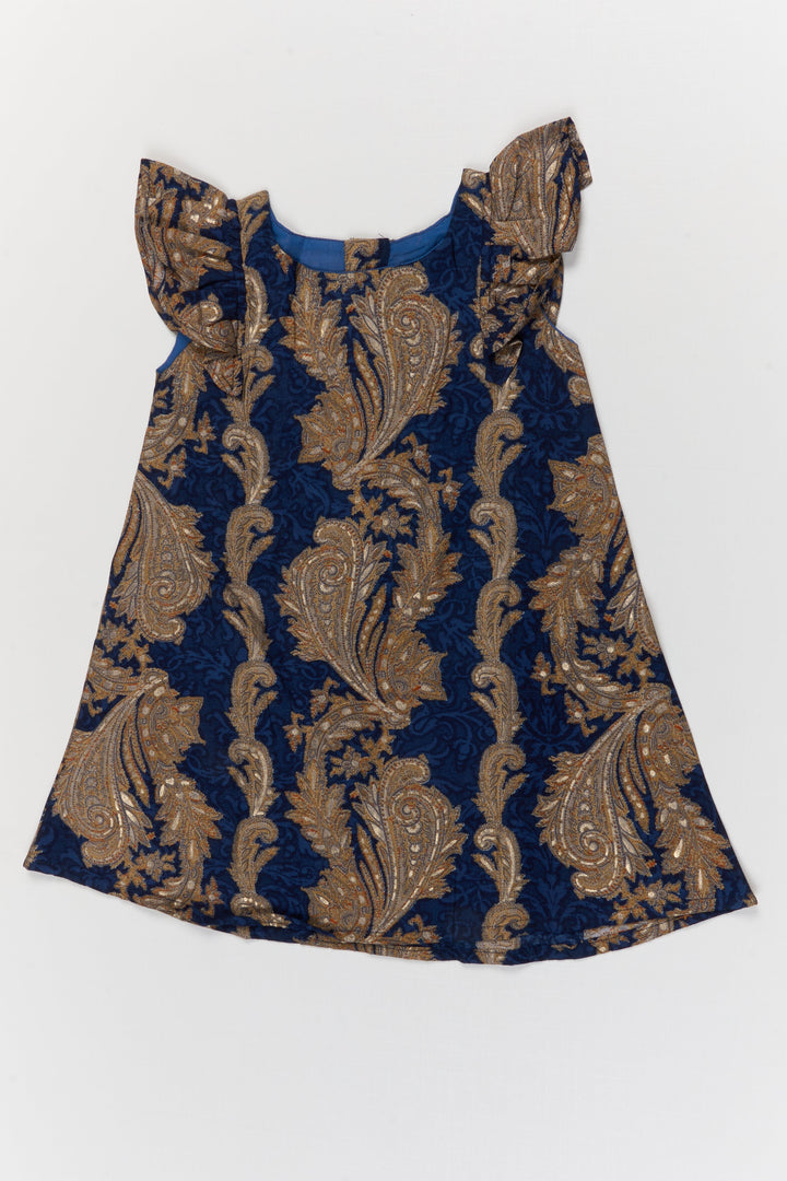 The Nesavu Girls Chanderi Frock Toddler Girl Frock for Weddings and Ethnic Day Celebrations Nesavu 16 (1Y) / Blue / Chanderi GFC2097A-16 Nesavu toddler girl Chanderi frock with digital print for weddings and ethnic celebrations