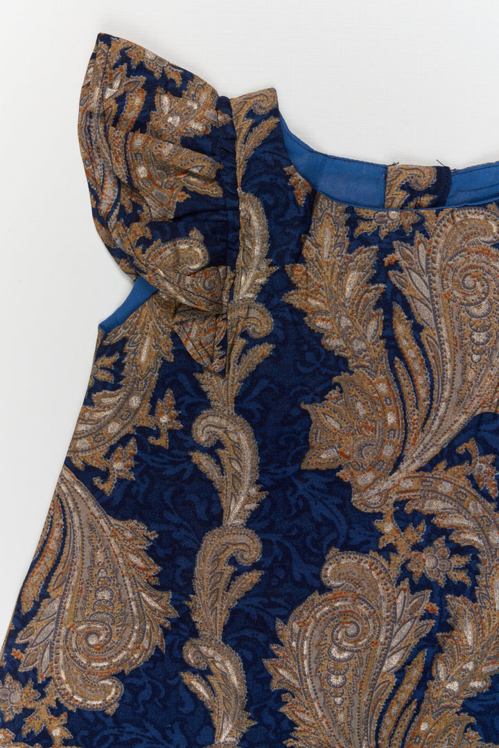 The Nesavu Girls Chanderi Frock Toddler Girl Frock for Weddings and Ethnic Day Celebrations Nesavu Nesavu toddler girl Chanderi frock with digital print for weddings and ethnic celebrations