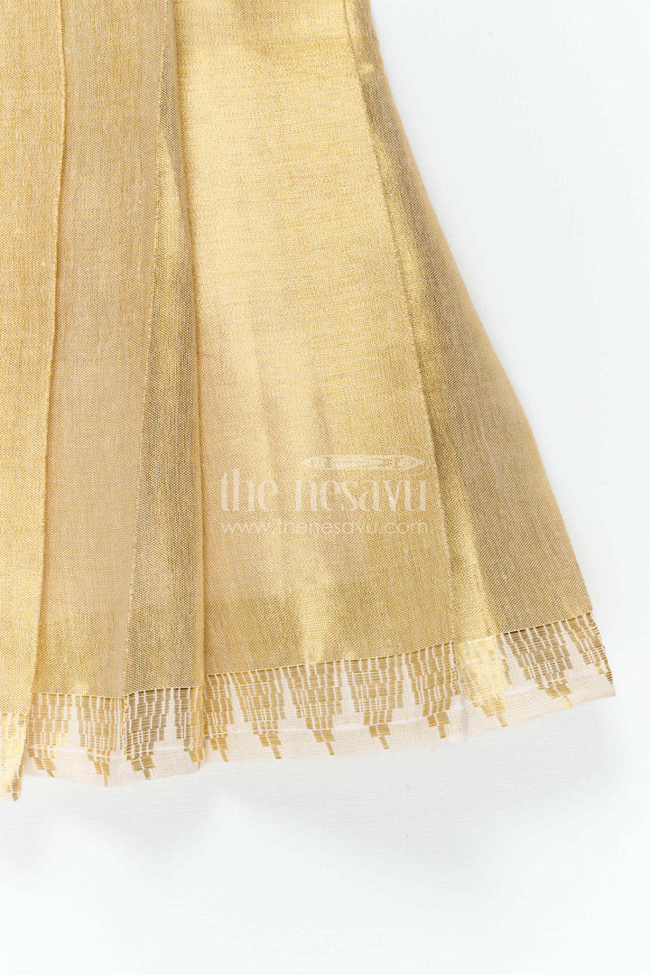 The Nesavu Tie-up Frock Toddler Girl Gold Frock for Birthdays and Festive Events Nesavu 16 (1Y) / Gold / Tissue T437A-16 Nesavu Toddler Girl Gold Tissue Silk Frock With Tie Up Straps For Festive Wear