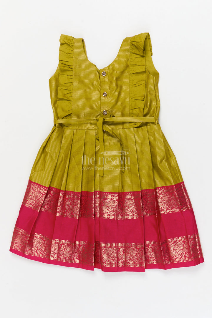 The Nesavu Girls Kanchi Silk Frock Toddler Girl Kanchi Silk Frock for Cultural Festivals and Ethnic Family Functions Nesavu Nesavu toddler girl Kanchi silk frock for festive days, temple visits, and traditional gatherings