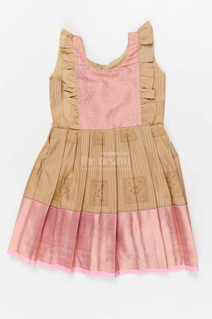 The Nesavu Girls Kanchi Silk Frock Toddler Girl Kanchi Silk Frock for Ethnic Celebrations and Birthday Rituals Nesavu 22 (4Y) / Pink / Style 2 KSF017AB-22 Nesavu toddler girl Kanchi silk frock for traditional birthdays and cultural functions