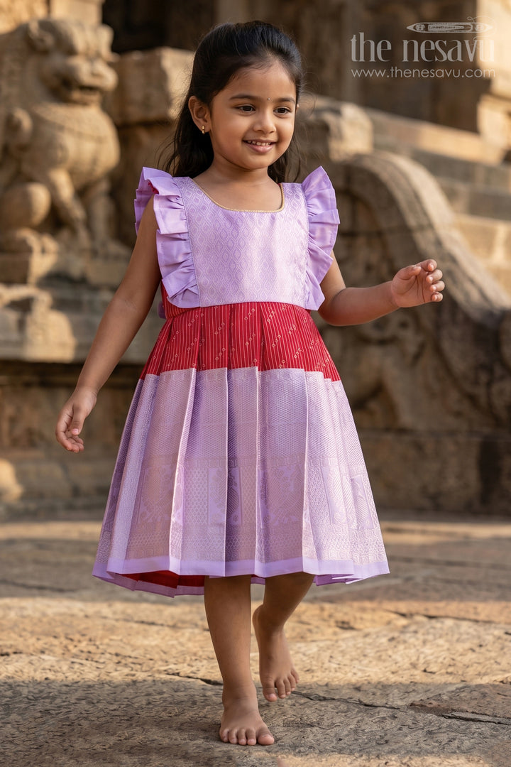 The Nesavu Girls Kanchi Silk Frock Toddler Girl Kanchi Silk Frock for Weddings and Festive Occasions Nesavu Nesavu toddler girl Kanchi silk frock for festive functions and family wedding celebrations