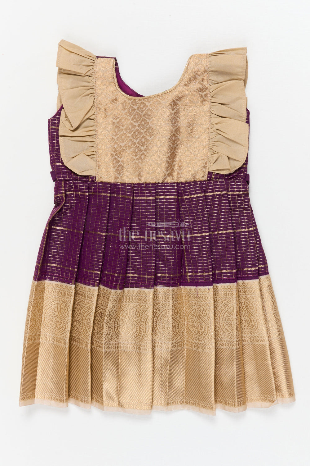 The Nesavu Girls Kanchi Silk Frock Toddler Girl Kanchi Silk Frock for Weddings and Traditional Day Celebrations Nesavu 10 (NB) / Purple / Style 1 KSF034CA-10 Nesavu toddler girl Kanchi silk frock for weddings, cultural events, and traditional school celebrations