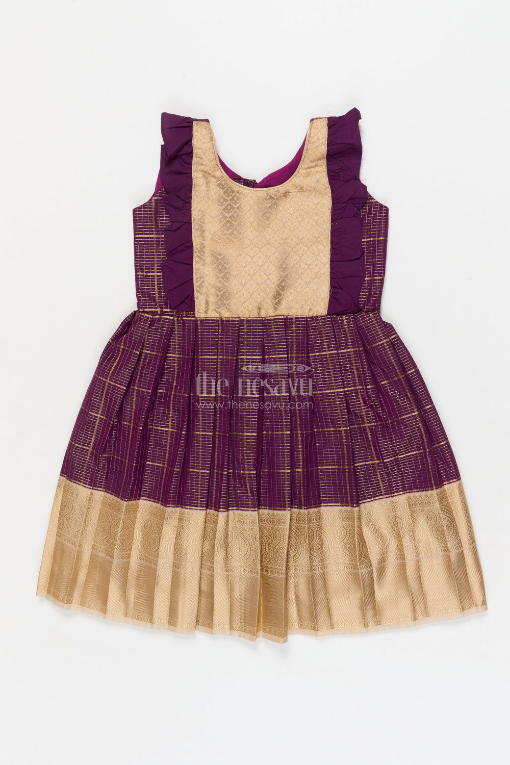 The Nesavu Girls Kanchi Silk Frock Toddler Girl Kanchi Silk Frock for Weddings and Traditional Day Celebrations Nesavu 22 (4Y) / Purple / Style 2 KSF034CB-22 Nesavu toddler girl Kanchi silk frock for weddings, cultural events, and traditional school celebrations