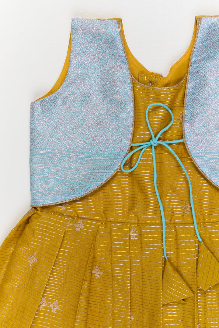 The Nesavu Girls Kanchi Silk Frock Toddler Girl Kanchipuram Silk Frock for Weddings and Festive Functions Nesavu Nesavu kanchipuram silk frock for toddler girls with pleats and festive jacket design