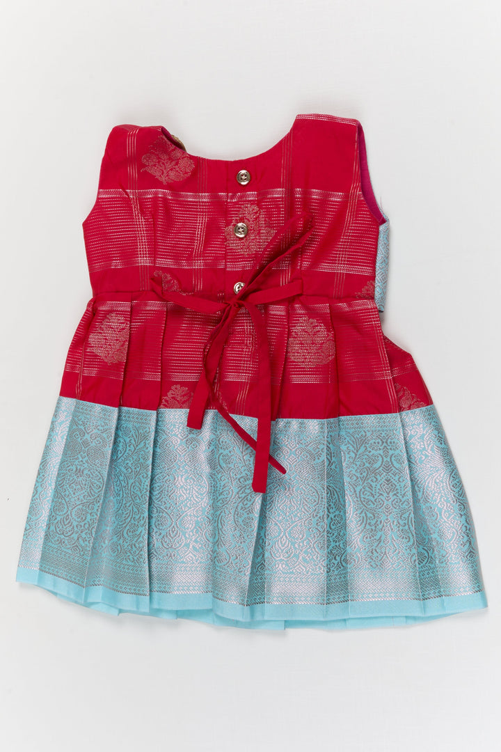 The Nesavu Girls Kanchi Silk Frock Toddler Girl Kanchipuram Silk Frock for Weddings and Traditional Events Nesavu Nesavu toddler kanchipuram silk frock with pleats and festive jacket for traditional functions