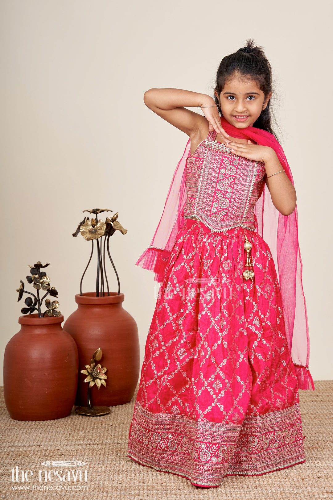 The Nesavu Girls Lehenga Choli Toddler Girl Lehenga Choli for Weddings and Ethnic Parties Nesavu 16 (1Y) / Pink GL814B-16 Nesavu toddler girl lehenga choli viscose silk embroidery  perfect weddings festive occasions
