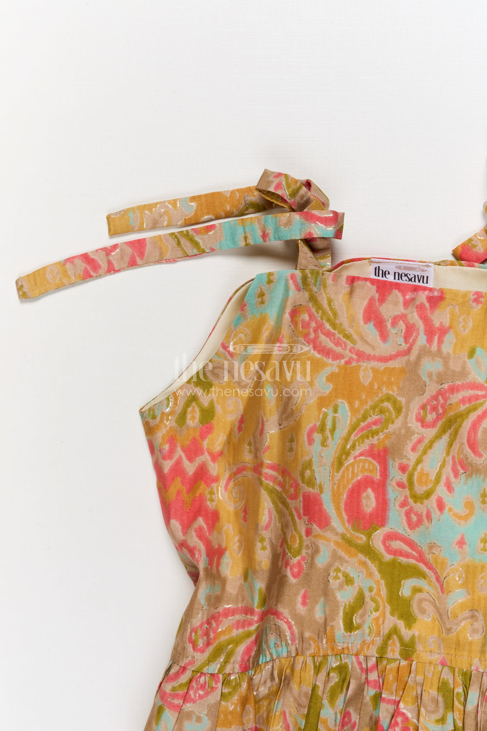 The Nesavu Girls Co-Ord Sets Toddler Girl Modal Silk Co-ord Set for Festivals and Ethnic School Days Nesavu Nesavu toddler girl modal silk co-ord set with tie-up top and ethnic prints for festive days