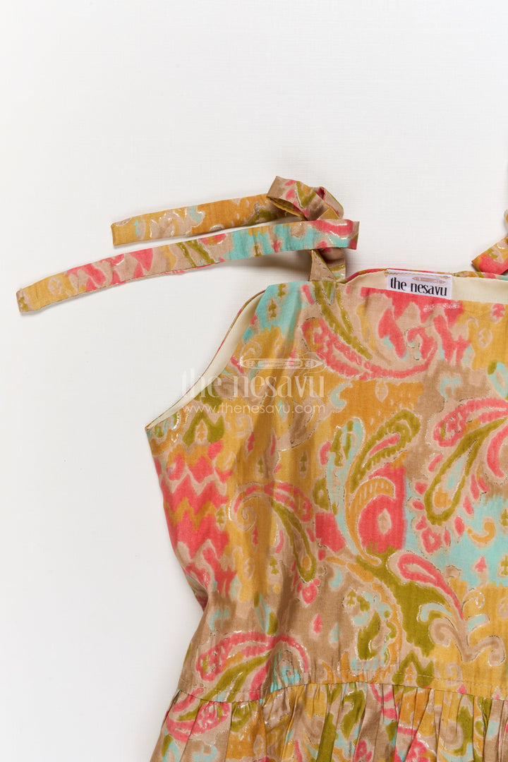 The Nesavu Girls Co-Ord Sets Toddler Girl Modal Silk Co-ord Set for Festivals and Ethnic School Days Nesavu Nesavu toddler girl modal silk co-ord set with tie-up top and ethnic prints for festive days