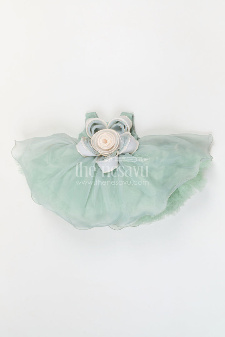 The Nesavu Girls Fancy Party Frock Toddler Girl Party Frock for Birthdays and Photoshoots Nesavu 16 (1Y) / Green / Organza PF293A-16 Nesavu toddler girl organza party frock for birthdays and photoshoots with floral detail and layered skirt