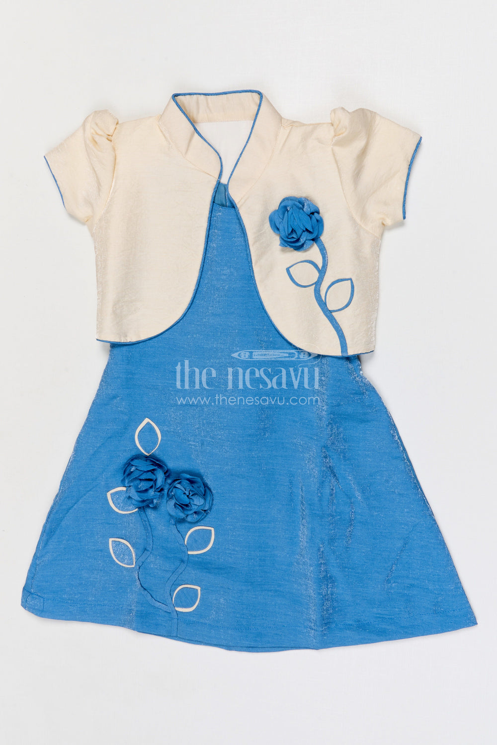 The Nesavu Girls Cotton Frock Toddler Girl Party Frock with Embellished Jacket for Celebrations Nesavu Nesavu toddler girl georgette party frock with flower embellished jacket for birthdays and celebrations