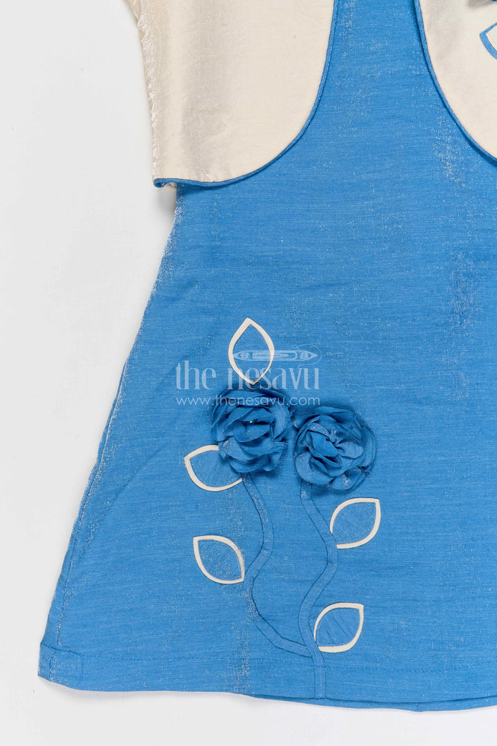 The Nesavu Girls Cotton Frock Toddler Girl Party Frock with Embellished Jacket for Celebrations Nesavu Nesavu toddler girl georgette party frock with flower embellished jacket for birthdays and celebrations